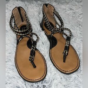 B.O.C. Sedge Black Gladiator Sandals Black Back Zipper Split Toe Women’s Size 10